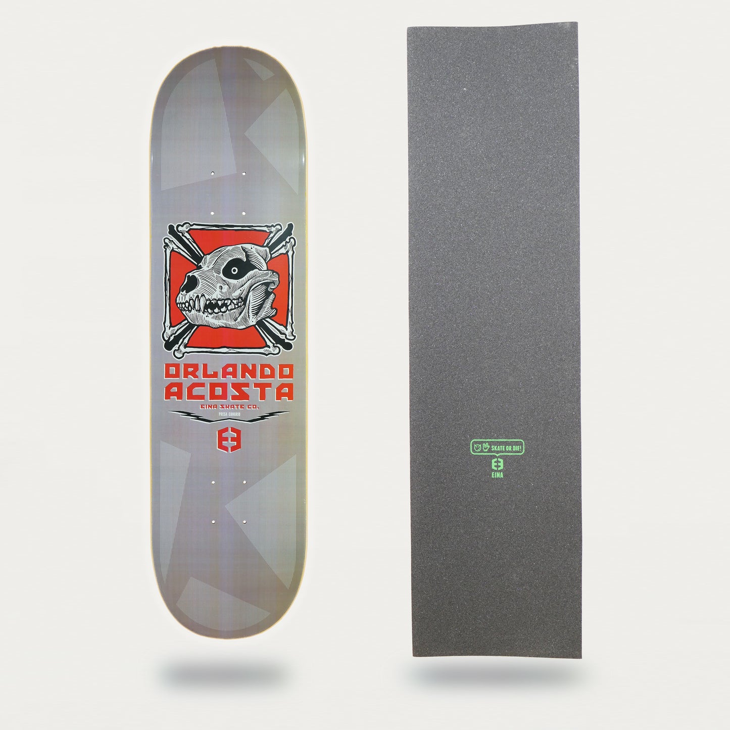 Tabla de Eina skateboard company Orlando Acosta "Presa Canario" 8,25 pulgadas con "lija skate or die"